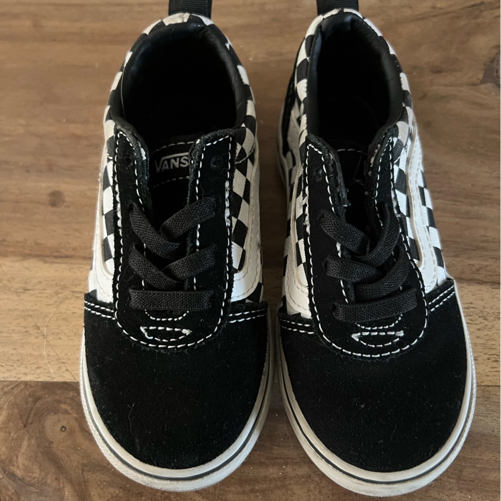 Toddler size 8 Vans Black and White Checkered Shoes like new